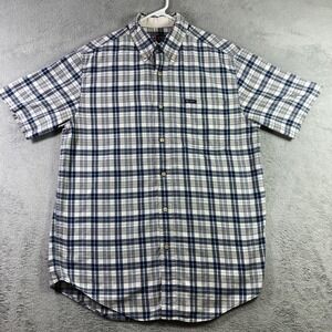 CHAPS Shirt Men Medium Plaid Button Down Business Preppy Pockets Short Sleeve